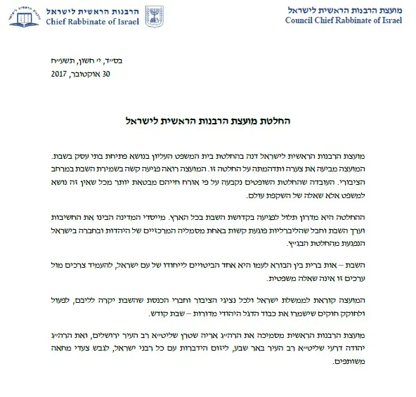 החלטת מועצת הרבנות הראשית