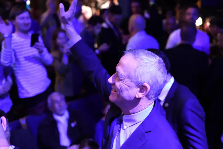 Benny Gantz, head of Blue and White party speaks to supporters at an election campaign event in Tel Aviv