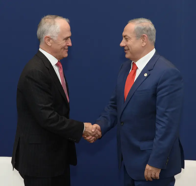פגישת ראש הממשלה בנימין נתניהו עם ראש ממשלת אוסטרליה מלקולם טורנבול בפריז. צילום: עמוס בן גרשום לע"מ